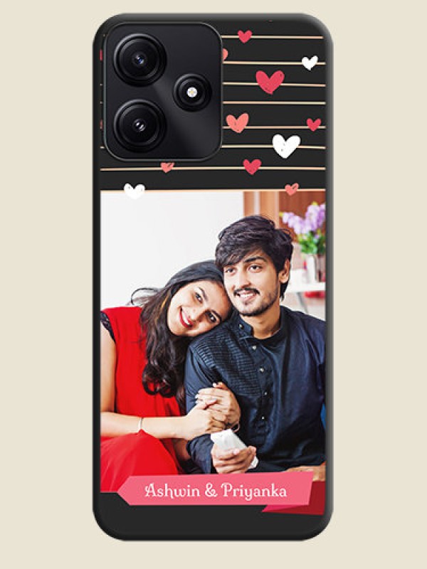 Custom Love Pattern with Name on Pink Ribbon - Photo on Space Black Soft Matte Back Cover - Redmi 12 5G