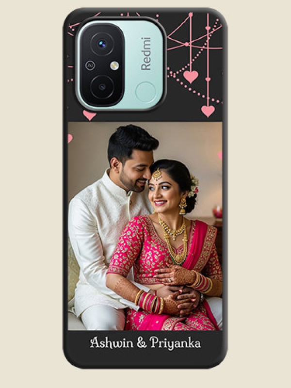 Custom Pink Love Hangings with Text on Space Black Custom Soft Matte Back Cover - Redmi 12c