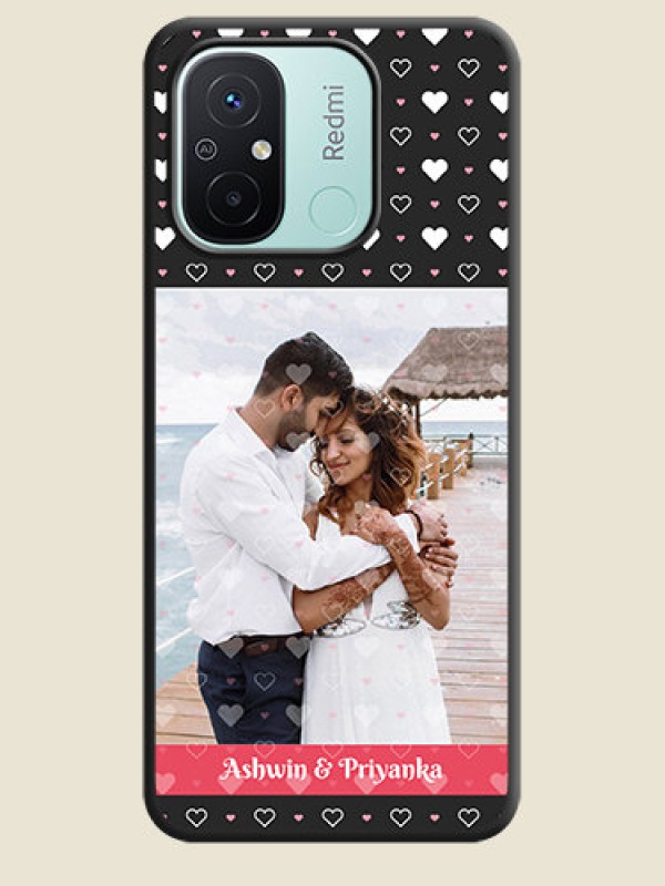 Custom White Color Love Symbols with Text Design on Photo on Space Black Soft Matte Phone Cover - Redmi 12c