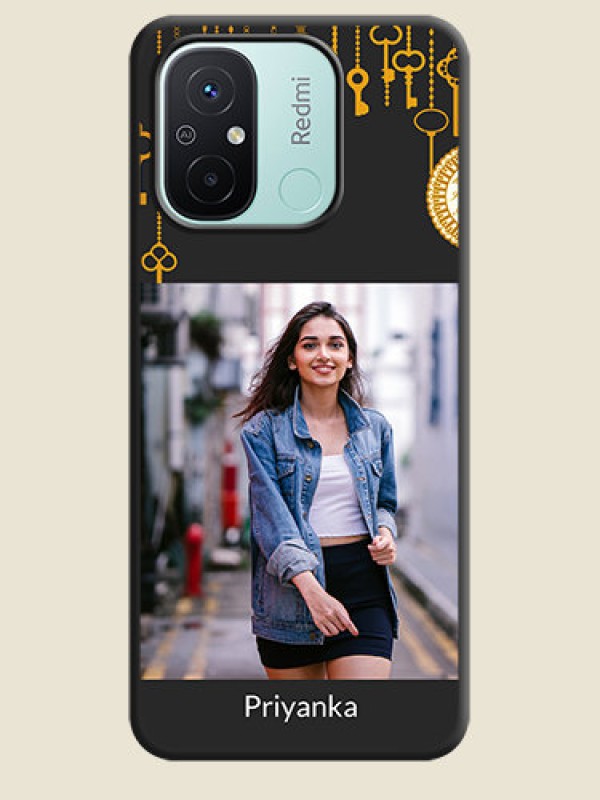 Custom Decorative Design with Text on Space Black Custom Soft Matte Back Cover - Redmi 12c