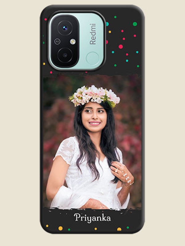 Custom Multicolor Dotted Pattern with Text on Space Black Custom Soft Matte Phone Back Cover - Redmi 12c
