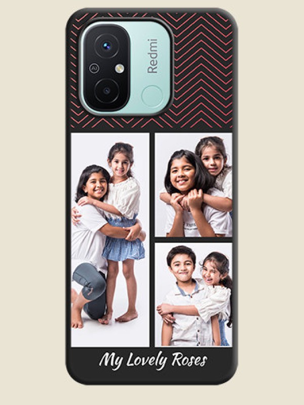 Custom Wave Pattern with 3 Image Holder on Space Black Custom Soft Matte Back Cover - Redmi 12c