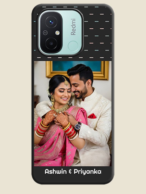 Custom Line Pattern Design with Text on Space Black Custom Soft Matte Phone Back Cover - Redmi 12c
