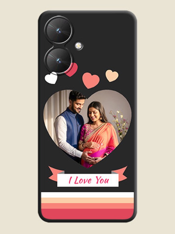 Custom Love Shaped Photo with Colorful Stripes On Space Black Custom Soft Matte Mobile Back Cover - Redmi 13C 5G