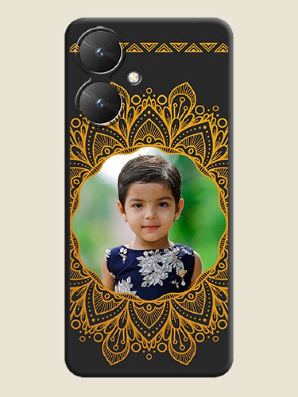Custom Round Image with Floral Design On Space Black Custom Soft Matte Mobile Back Cover - Redmi 13C 5G