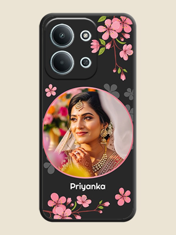 Custom Round Image with Pink Color Floral Design on Photo On Space Black Custom Soft Matte Mobile Back Cover - Xiaomi Redmi 15C 5G