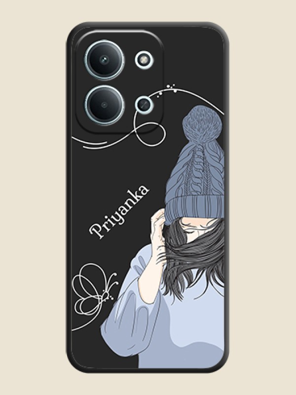 Custom Girl With Blue Winter Outfiit Custom Text Design On Space Black Custom Soft Matte Mobile Back Cover - Xiaomi Redmi 15C 5G