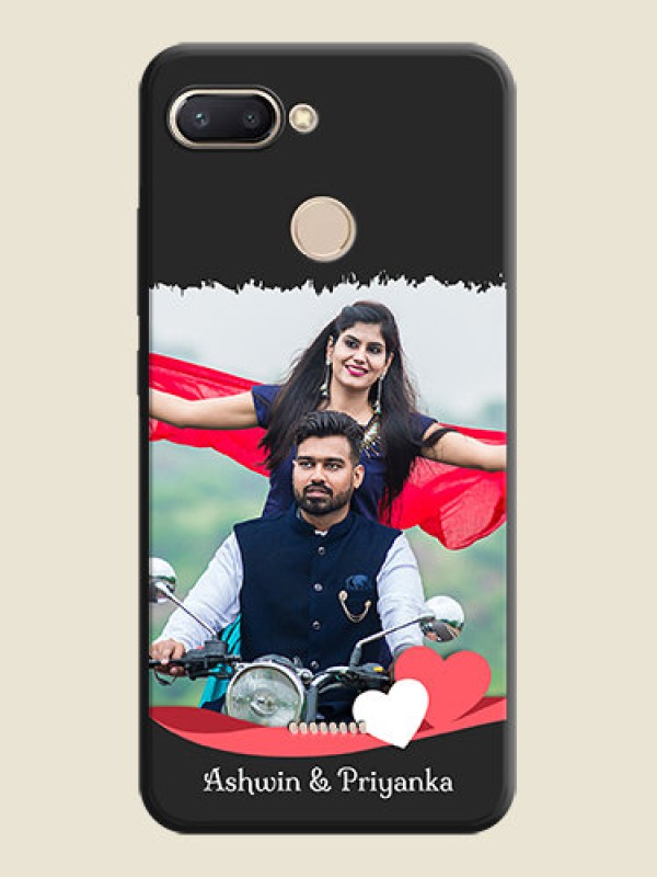 Custom Pink Color Love Shaped Ribbon Design with Text on Space Black Custom Soft Matte Phone Back Cover - Redmi 6