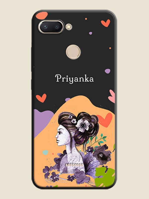 Custom Namecase For Her With Fancy Lady Image On Space Black Personalized Soft Matte Phone Covers -Xiaomi Redmi 6