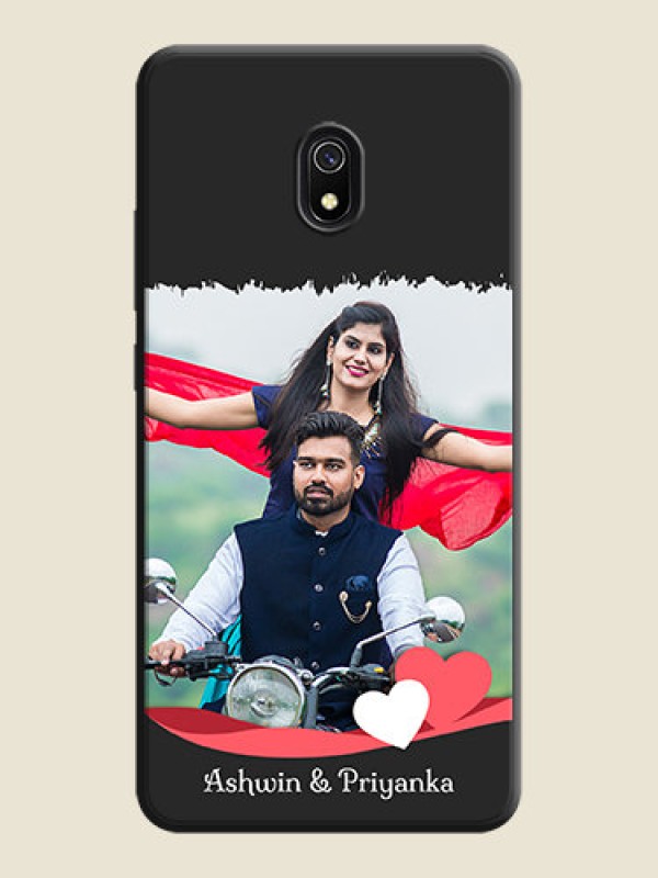 Custom Pink Color Love Shaped Ribbon Design with Text on Space Black Custom Soft Matte Phone Back Cover - Redmi 8A