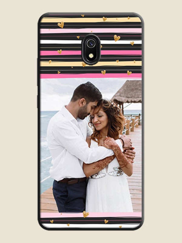 Custom Multicolor Lines and Golden Love Symbols Design - Photo on Space Black Soft Matte Mobile Cover - Redmi 8A