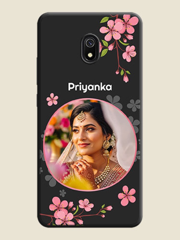 Custom Round Image with Pink Color Floral Design - Photo on Space Black Soft Matte Back Cover - Redmi 8A