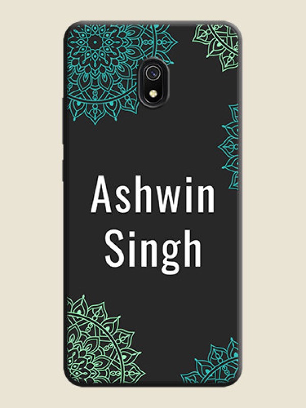 Custom Your Name with Floral Design on Space Black Custom Soft Matte Back Cover - Redmi 8A