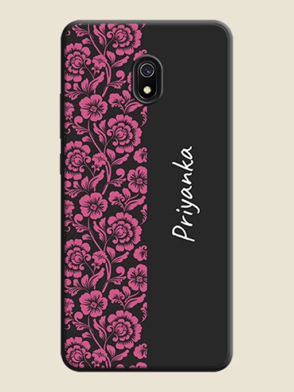 Custom Pink Floral Pattern Design With Custom Text On Space Black Personalized Soft Matte Phone Covers -Xiaomi Redmi 8A