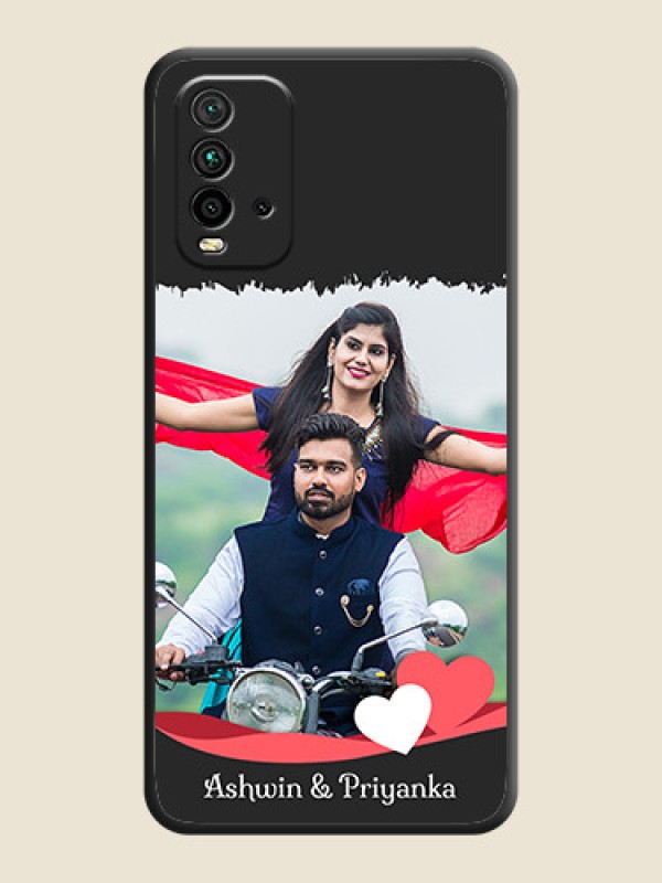 Custom Pin Color Love Shaped Ribbon Design with Text on Space Black Custom Soft Matte Phone Back Cover - Redmi 9 Power