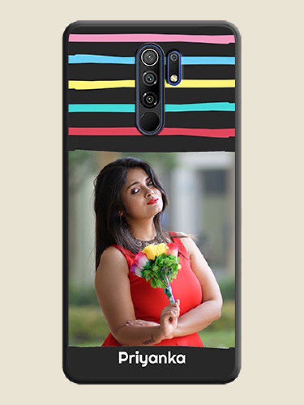Custom Multicolor Lines with Image on Space Black Personalized Soft Matte Phone Covers - Redmi 9 Prime