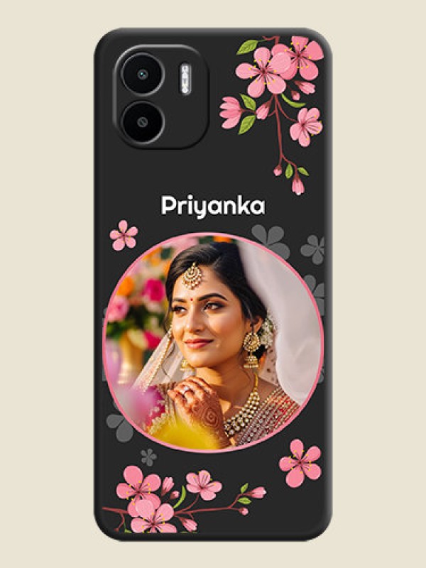 Custom Round Image with Pink Color Floral Design on Photo on Space Black Soft Matte Back Cover - Xiaomi Redmi A1