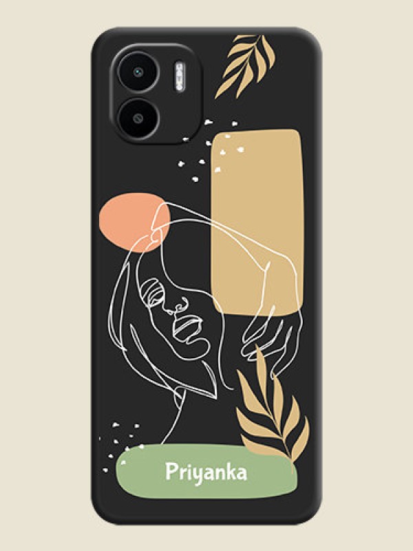 Custom Custom Text With Line Art Of Women & Leaves Design On Space Black Personalized Soft Matte Phone Covers -Xiaomi Redmi A1