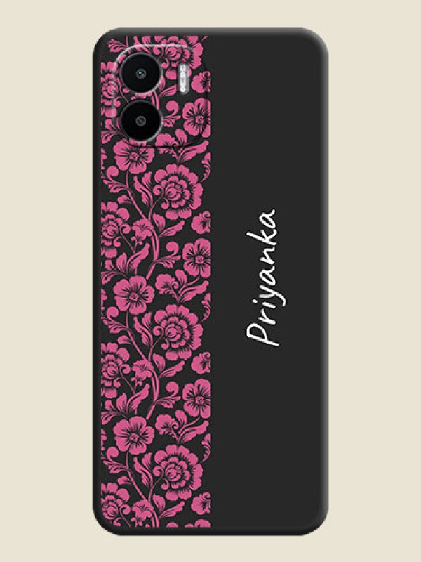 Custom Pink Floral Pattern Design With Custom Text On Space Black Personalized Soft Matte Phone Covers -Xiaomi Redmi A1