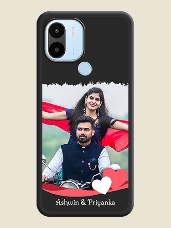 Custom Pin Color Love Shaped Ribbon Design with Text on Space Black Custom Soft Matte Phone Back Cover - Xiaomi Redmi A2 Plus