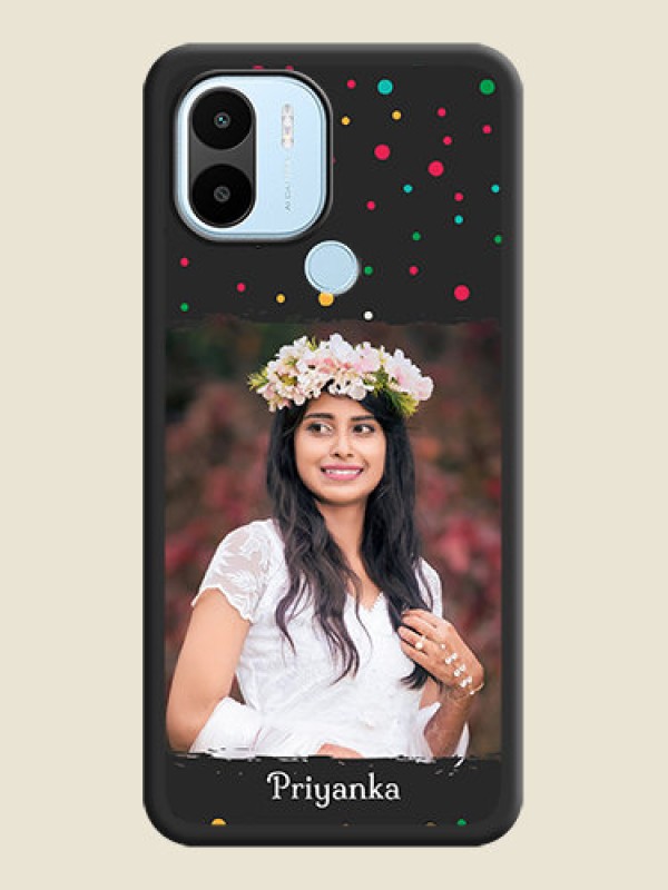 Custom Multicolor Dotted Pattern with Text on Space Black Custom Soft Matte Phone Back Cover - Xiaomi Redmi A2 Plus