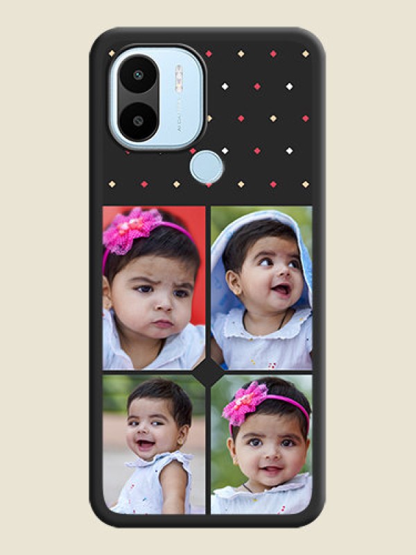 Custom Multicolor Dotted Pattern with 4 Image Holder on Space Black Custom Soft Matte Phone Cases - Xiaomi Redmi A2 Plus
