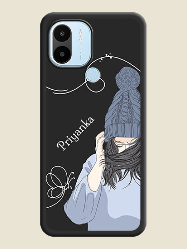 Custom Girl With Blue Winter Outfiit Custom Text Design On Space Black Personalized Soft Matte Phone Covers -Xiaomi Redmi A2 Plus
