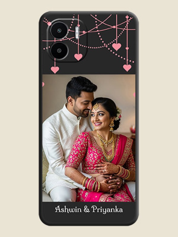 Custom Pink Love Hangings with Text on Space Black Custom Soft Matte Back Cover - Xiaomi Redmi A2