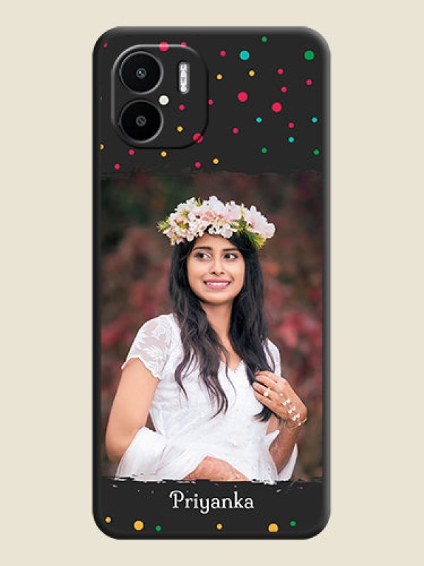 Custom Multicolor Dotted Pattern with Text on Space Black Custom Soft Matte Phone Back Cover - Xiaomi Redmi A2