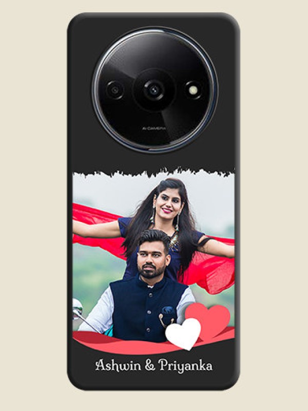 Custom Pink Color Love Shaped Ribbon Design with Text on Space Black Custom Soft Matte Phone Back Cover - Redmi A3