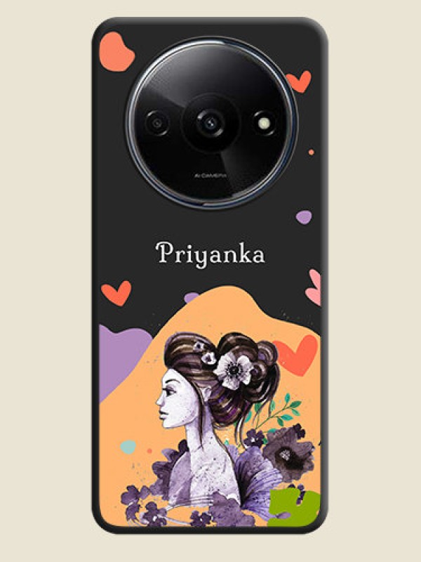 Custom Namecase For Her With Fancy Lady Image On Space Black Personalized Soft Matte Phone Covers - Redmi A3