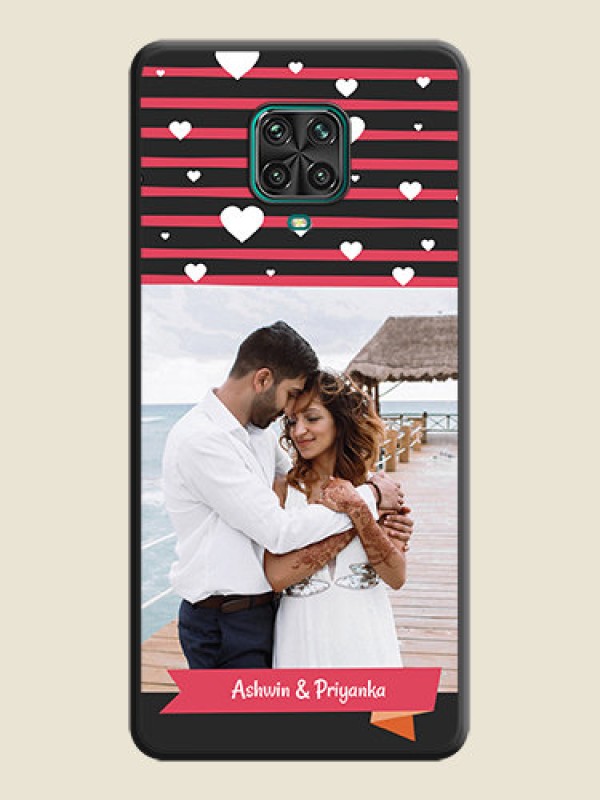 Custom White Color Love Symbols with Pink Lines Pattern on Space Black Custom Soft Matte Phone Cases - Redmi Note 10 Lite