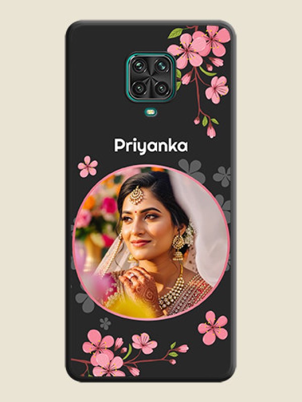 Custom Round Image with Pink Color Floral Design on Photo on Space Black Soft Matte Back Cover - Redmi Note 10 Lite