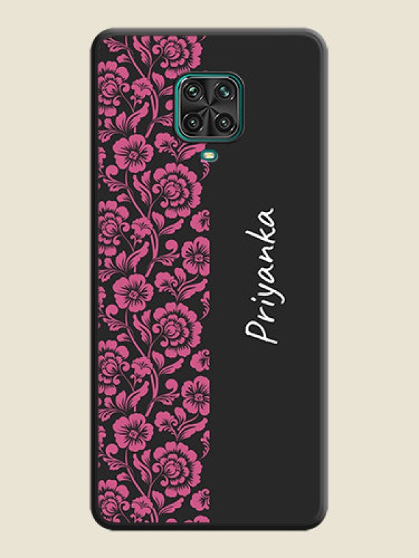 Custom Pink Floral Pattern Design With Custom Text On Space Black Personalized Soft Matte Phone Covers -Xiaomi Redmi Note 10 Lite