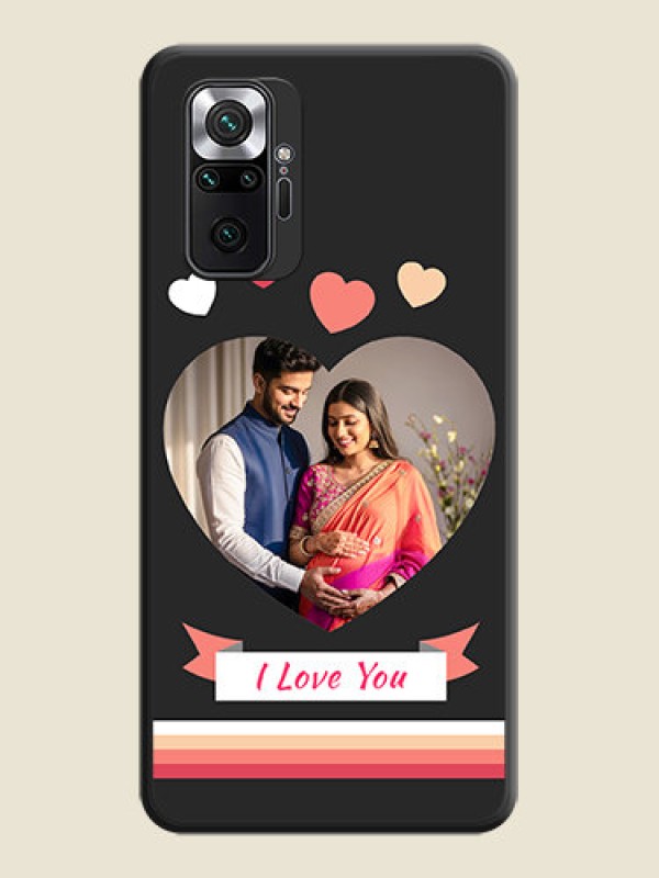 Custom Love Shaped Photo with Colorful Stripes on Personalised Space Black Soft Matte Cases - Redmi Note 10 Pro