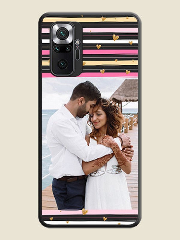 Custom Multicolor Lines and Golden Love Symbols Design on Photo on Space Black Soft Matte Mobile Cover - Redmi Note 10 Pro