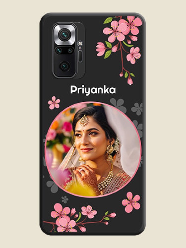 Custom Round Image with Pink Color Floral Design on Photo on Space Black Soft Matte Back Cover - Redmi Note 10 Pro