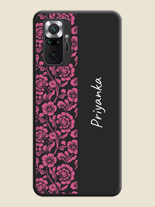 Custom Pink Floral Pattern Design With Custom Text On Space Black Personalized Soft Matte Phone Covers -Xiaomi Redmi Note 10 Pro