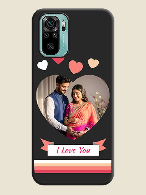 Custom Love Shaped Photo with Colorful Stripes on Personalised Space Black Soft Matte Cases - Redmi Note 10