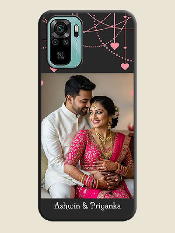 Custom Pink Love Hangings with Text on Space Black Custom Soft Matte Back Cover - Redmi Note 10