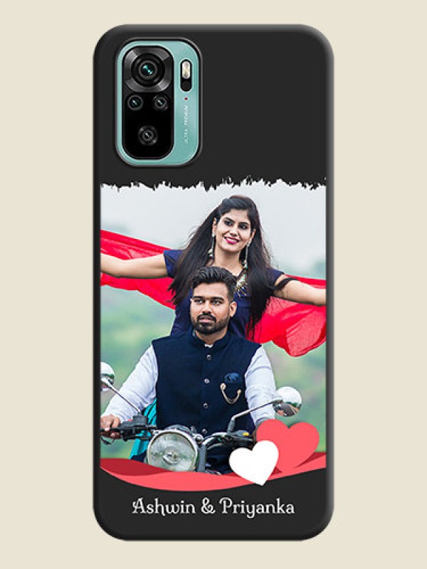 Custom Pin Color Love Shaped Ribbon Design with Text on Space Black Custom Soft Matte Phone Back Cover - Redmi Note 10
