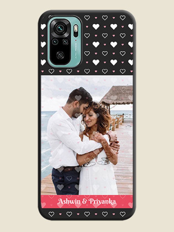 Custom White Color Love Symbols with Text Design on Photo on Space Black Soft Matte Phone Cover - Redmi Note 10