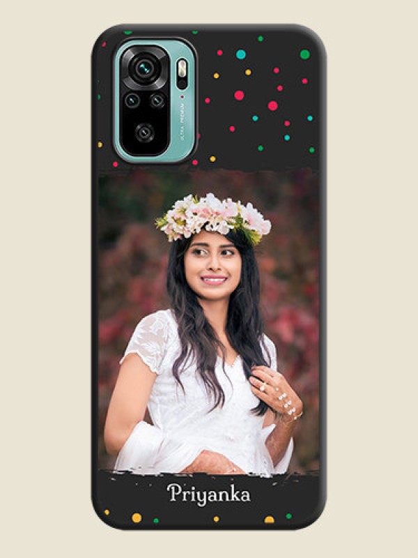 Custom Multicolor Dotted Pattern with Text on Space Black Custom Soft Matte Phone Back Cover - Redmi Note 10