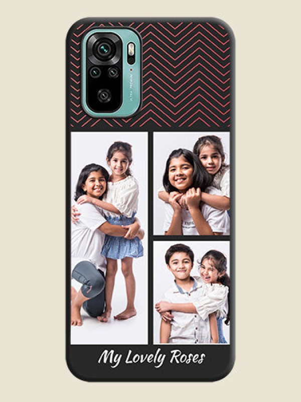 Custom Wave Pattern with 3 Image Holder on Space Black Custom Soft Matte Back Cover - Redmi Note 10