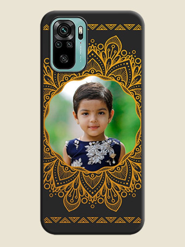 Custom Round Image with Floral Design on Photo on Space Black Soft Matte Mobile Cover - Redmi Note 10