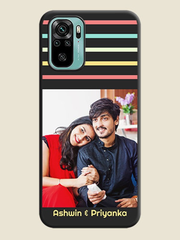 Custom Color Stripes with Photo and Text on Photo on Space Black Soft Matte Mobile Case - Redmi Note 10