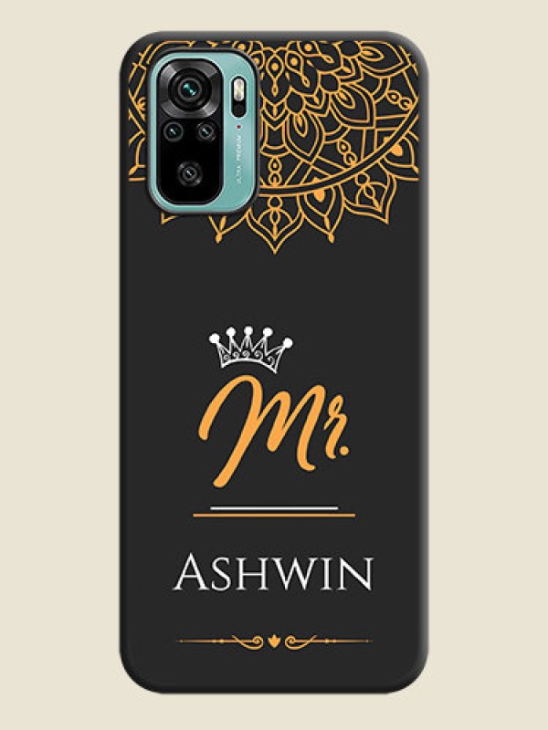 Custom Mr Name with Floral Design  on Personalised Space Black Soft Matte Cases - Redmi Note 10