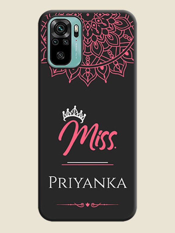 Custom Mrs Name with Floral Design on Space Black Personalized Soft Matte Phone Covers - Redmi Note 10