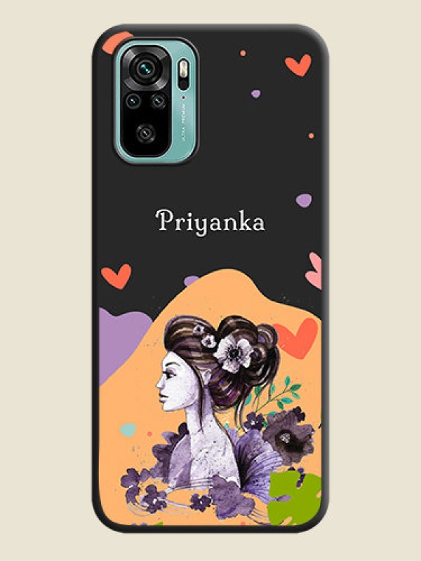 Custom Namecase For Her With Fancy Lady Image On Space Black Personalized Soft Matte Phone Covers -Xiaomi Redmi Note 10