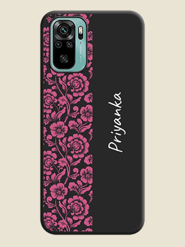 Custom Pink Floral Pattern Design With Custom Text On Space Black Personalized Soft Matte Phone Covers -Xiaomi Redmi Note 10
